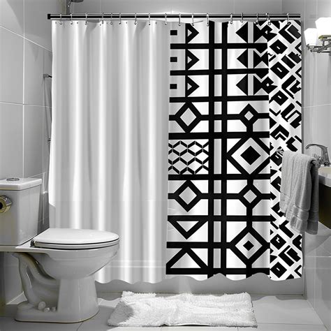 black and white geometric shower curtain